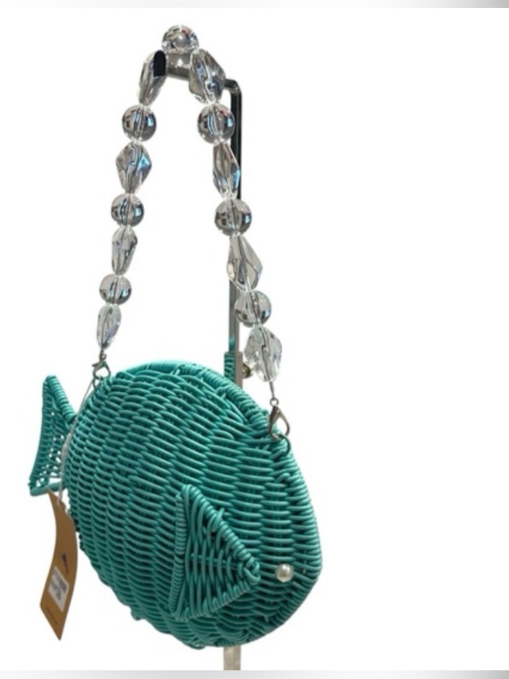 New Tommy Bahama Teal Woven Fish-Shaped Bag - Picture 5 of 15